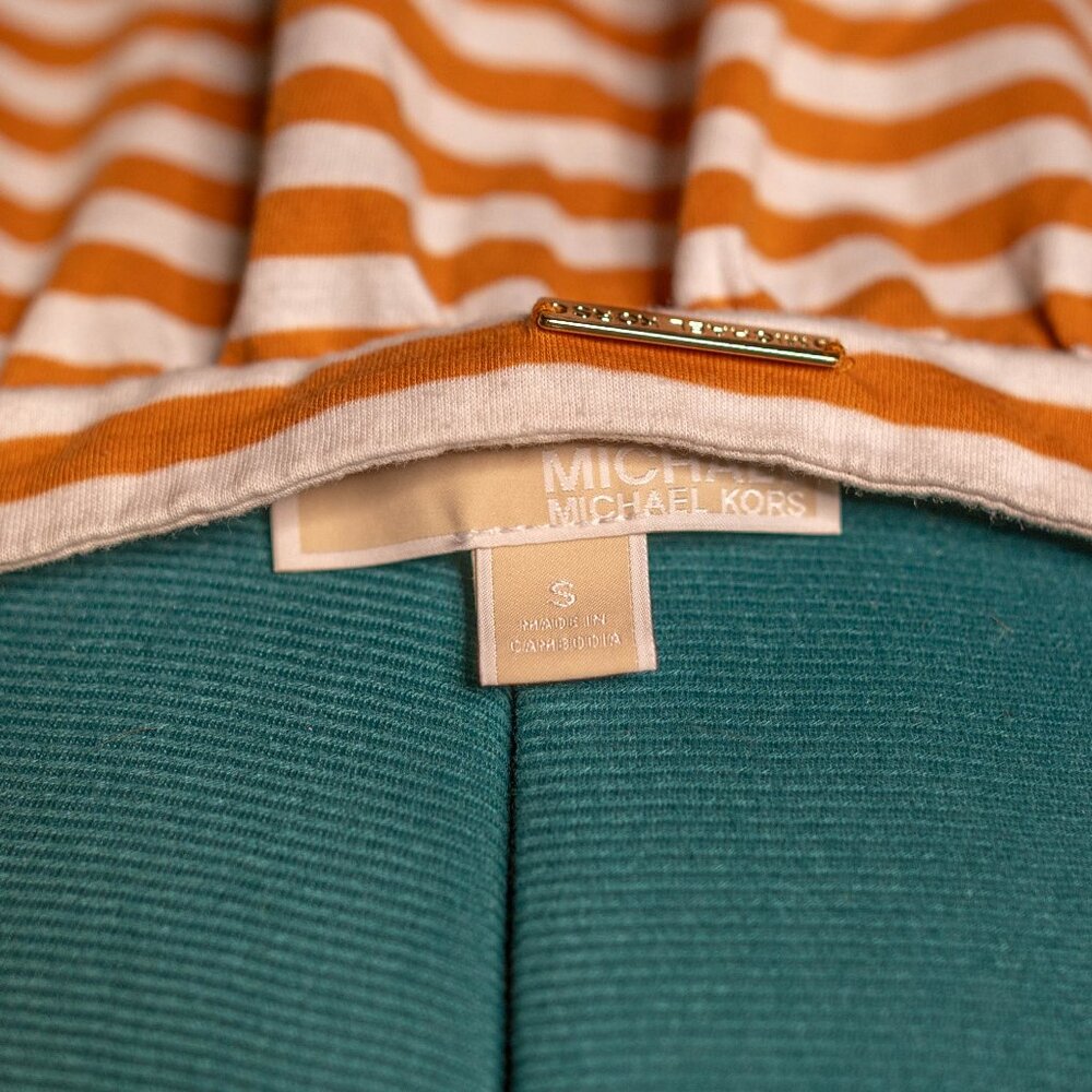 CLEARANCE Michael Kors Orange & White Striped Ruffle Sleeve Tank Top Size Small - Picture 6 of 6